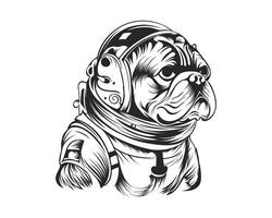 schwarz und Weiß Astronaut Bulldogge Vektor Illustration, Astronaut Hund Silhouette
