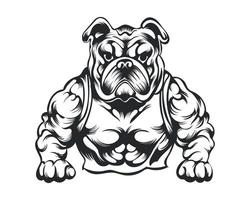 svart och vit kropp byggare bulldogg vektor illustration, kropp byggare hund vektor