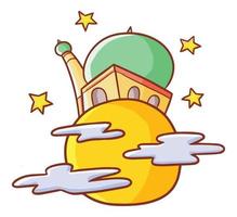 komisch und großartig Moschee auf voll Mond mit Sterne um es im Ramadan karem. vektor