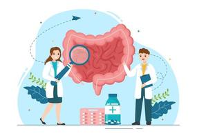 Proktologe oder Darmspiegelung Illustration mit ein Arzt untersucht von das Doppelpunkt und schädlich Bakterien im Karikatur Hand gezeichnet zum Landung Seite Vorlagen vektor