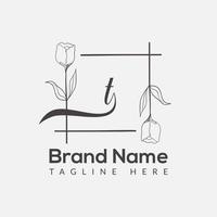 Prämie Brief t Logo Symbol Design. Luxus Schmuck Rahmen Juwel Kante Logotyp. Schönheit, Mode, Spa Symbol, Blumen- Logo Design vektor