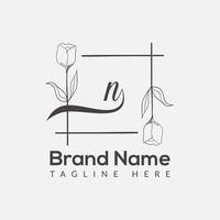 Prämie Brief n Logo Symbol Design. Luxus Schmuck Rahmen Juwel Kante Logotyp. Schönheit, Mode, Spa Symbol, Blumen- Logo Design vektor