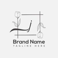 Prämie Brief j Logo Symbol Design. Luxus Schmuck Rahmen Juwel Kante Logotyp. Schönheit, Mode, Spa Symbol, Blumen- Logo Design vektor