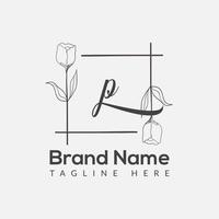 Prämie Brief p Logo Symbol Design. Luxus Schmuck Rahmen Juwel Kante Logotyp. Schönheit, Mode, Spa Symbol, Blumen- Logo Design vektor