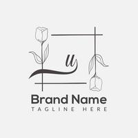 Prämie Brief u Logo Symbol Design. Luxus Schmuck Rahmen Juwel Kante Logotyp. Schönheit, Mode, Spa Symbol, Blumen- Logo Design vektor