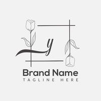 Prämie Brief y Logo Symbol Design. Luxus Schmuck Rahmen Juwel Kante Logotyp. Schönheit, Mode, Spa Symbol, Blumen- Logo Design vektor