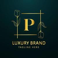 Prämie Brief p Logo Symbol Design. Luxus Schmuck Rahmen Juwel Kante Logotyp. Schönheit, Mode, Spa Symbol, Blumen- Logo Design vektor