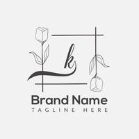 Prämie Brief k Logo Symbol Design. Luxus Schmuck Rahmen Juwel Kante Logotyp. Schönheit, Mode, Spa Symbol, Blumen- Logo Design vektor