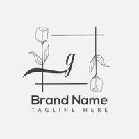 Prämie Brief G Logo Symbol Design. Luxus Schmuck Rahmen Juwel Kante Logotyp. Schönheit, Mode, Spa Symbol, Blumen- Logo Design vektor