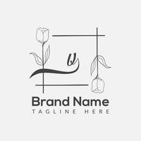 Prämie Brief v Logo Symbol Design. Luxus Schmuck Rahmen Juwel Kante Logotyp. Schönheit, Mode, Spa Symbol, Blumen- Logo Design vektor