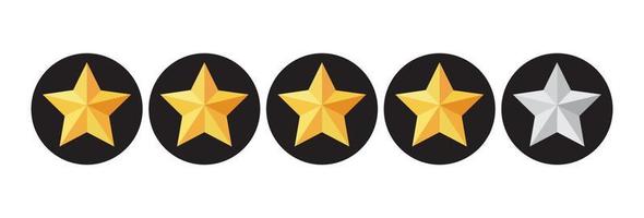 vier Sterne Bewertung Vektor Taste. Gelb Bewertung Sterne im dunkel Kreise Hintergründe.