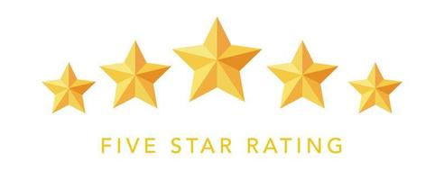 fünf golden Star Bewertung Vektor Illustration im Weiß Hintergrund.