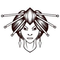 geisha logotyp. svart och vit geisha maskot logotyp vektor maskot mall