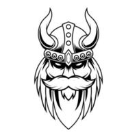 gammal man viking huvud svart och vit maskot logotyp design vektor mall illustration