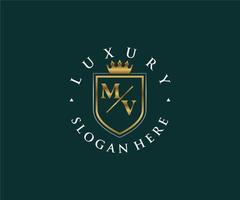 första mv brev kunglig lyx logotyp mall i vektor konst för restaurang, kungligheter, boutique, Kafé, hotell, heraldisk, Smycken, mode och Övrig vektor illustration.