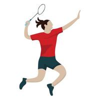 en kvinna badminton spelare håller på med en Hoppar smash. sport illustration. vektor