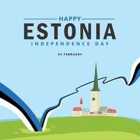 estland oberoende dag vektor illustration med lokal- stad horisont och en lång flagga. europeisk Land offentlig Semester.