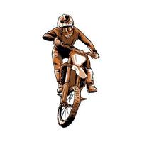 cross racer, ryttare. hand dragen illustration, svartvit Färg. smuts cykel, extrem sport, fordon, motorcykel gemenskap. perfekt för t-shirts, klistermärke, skriva ut, etc. vektor