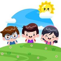 Gruppe von glücklich Kinder Lügen auf Grün Gras Vektor