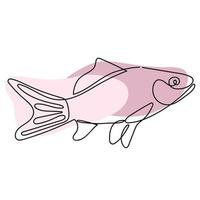 Fisch gezeichnet im einer Linie auf Weiß mit Rosa Flecken von malen. unter Wasser Tier. Design zum Logo, Tätowierung. vektor