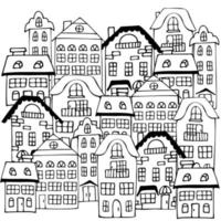 ritad för hand skiss med stad hus på en vit bakgrund. barns färg. stad med byggnader vektor