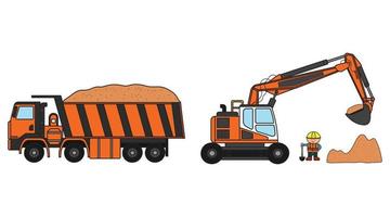 Vektor Illustration Farbe Kinder Konstruktion Seite? ˅ mit Bagger Dump LKW und Konstruktion Arbeiter Clip Art