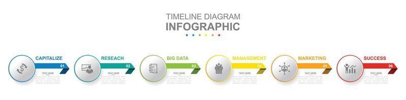 infographic företag mall. 6 steg modern tidslinje diagram kalender med pilar. begrepp presentation. vektor