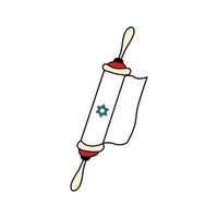 purim skrolla med stjärna av David mall. traditionell jewish symbol bok av Esther. översikt ikon isolerat på vit bakgrund. hand dragen klotter vektor illustration.