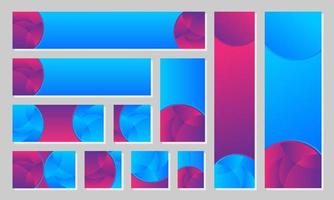 uppsättning av färgrik webb banderoller. abstrakt violett och blå bakgrunder, reklam, social media mallar med vertikal, horisontell och fyrkant. vektor