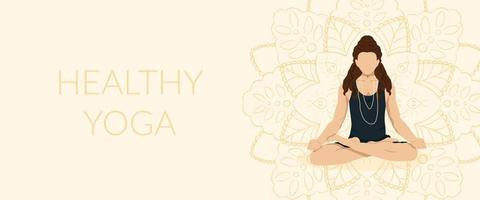 Mann im Lotus Position mit lange Haar gesund Yoga Banner vektor