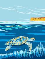 loggerhead hav sköldpadda i torr tortugas nationell parkera i florida wpa affisch konst vektor