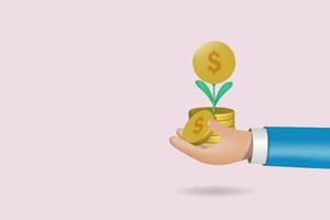 Geschäftsmann Hand halten wachsend Geld Pflanze. Erfolg finanziell Investition und Ersparnisse Interesse. Vektor Illustration