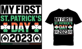 min först st Patricks dag 2023. irländsk för i dag t-shirt design vektor. för t-shirt skriva ut och Övrig använder. vektor