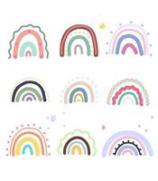 ljus ritad för hand regnbågar. barns illustration för böcker, kort, inbjudningar. vektor