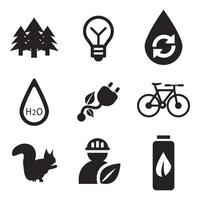 Umwelt Probleme Symbol Satz. Sammlung von Umgebung und Klima verbunden Vektor Glyphe Symbole