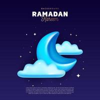 Halbmond Mond 3d Vektor Illustration zum Ramadan kareem Design Vorlage Nacht Thema Blau Farbe