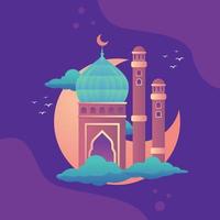 moské vektor illustration med halvmåne måne full Färg bakgrund