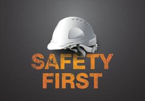 Safety First, Ingenieurhelm im Hintergrund, Sicherheitsausrüstung, Baukonzept, Vektordesign vektor