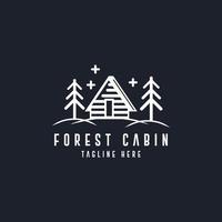 traditionell Wald hölzern Haus, Dorf Kabine Hütte mit Kiefer immergrün Tanne Bäume zum Abenteuer draussen Urlaub Lager Logo Design vektor