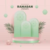 ramadan kareem design mall podium skede med blommig rosa pastell Färg vektor