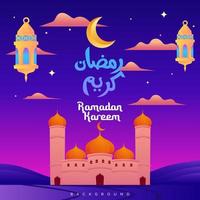 ramadan kareem moské skönhet i mitten öken- tecknad serie roligt full Färg vektor illustration