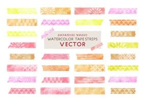 vattenfärg vektor tejp remsor uppsättning, japansk washi maskering tejp orange och rosa