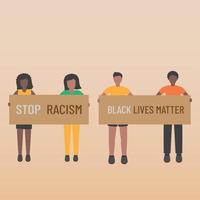 Angelegenheiten des schwarzen Lebens stoppen Rassismus Das Team hält Zeichen vektor