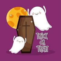 lycklig halloween, lura eller behandla spöklik kista och spöken vektor