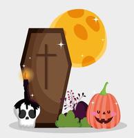 glückliches Halloween-Bild mit niedlichem Sarg vektor