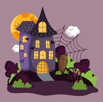 glad halloween bild med hemsökta hus vektor