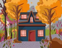 Herbstsaison Haus und Landschaft vektor