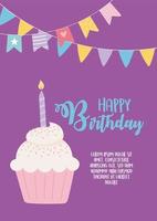 bunte Geburtstagskarte mit dekorativem Cupcake vektor