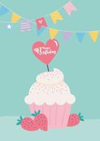 bunte Geburtstagskarte mit niedlichem Cupcake vektor