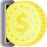 lutning ikon av Föra in mynt klämma konst med skinande gyllene Färg för design grafisk. realistisk vektor illustration för företag, finansiera, rikedom, marknadsföra, affär, betalning eller ekonomi grafisk resurs